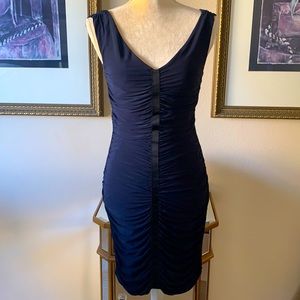 EUC Cache ruched navy dress, sz 4